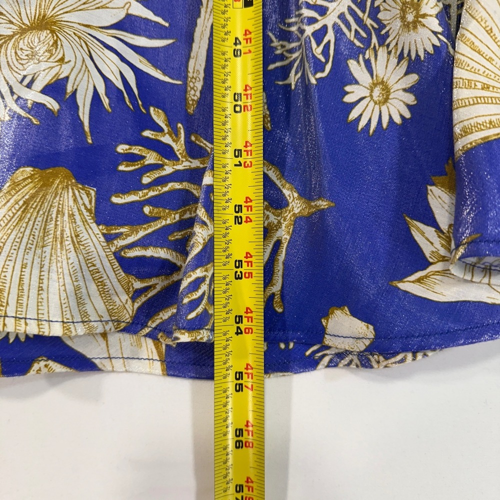 Ciebon Coastal Shell Print Wrap Maxi Dress Womens L Blue Gold Metallic Resort - Picture 12 of 12